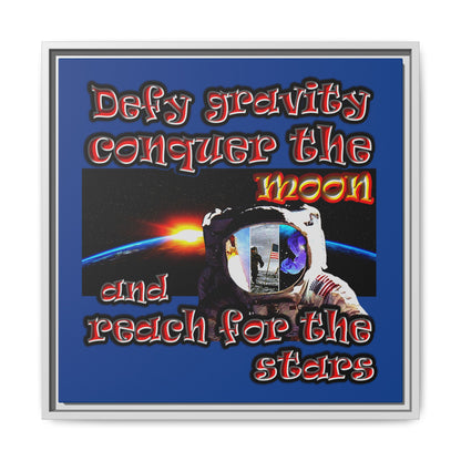 defy conquer reach - framed canvas art (dark blue)