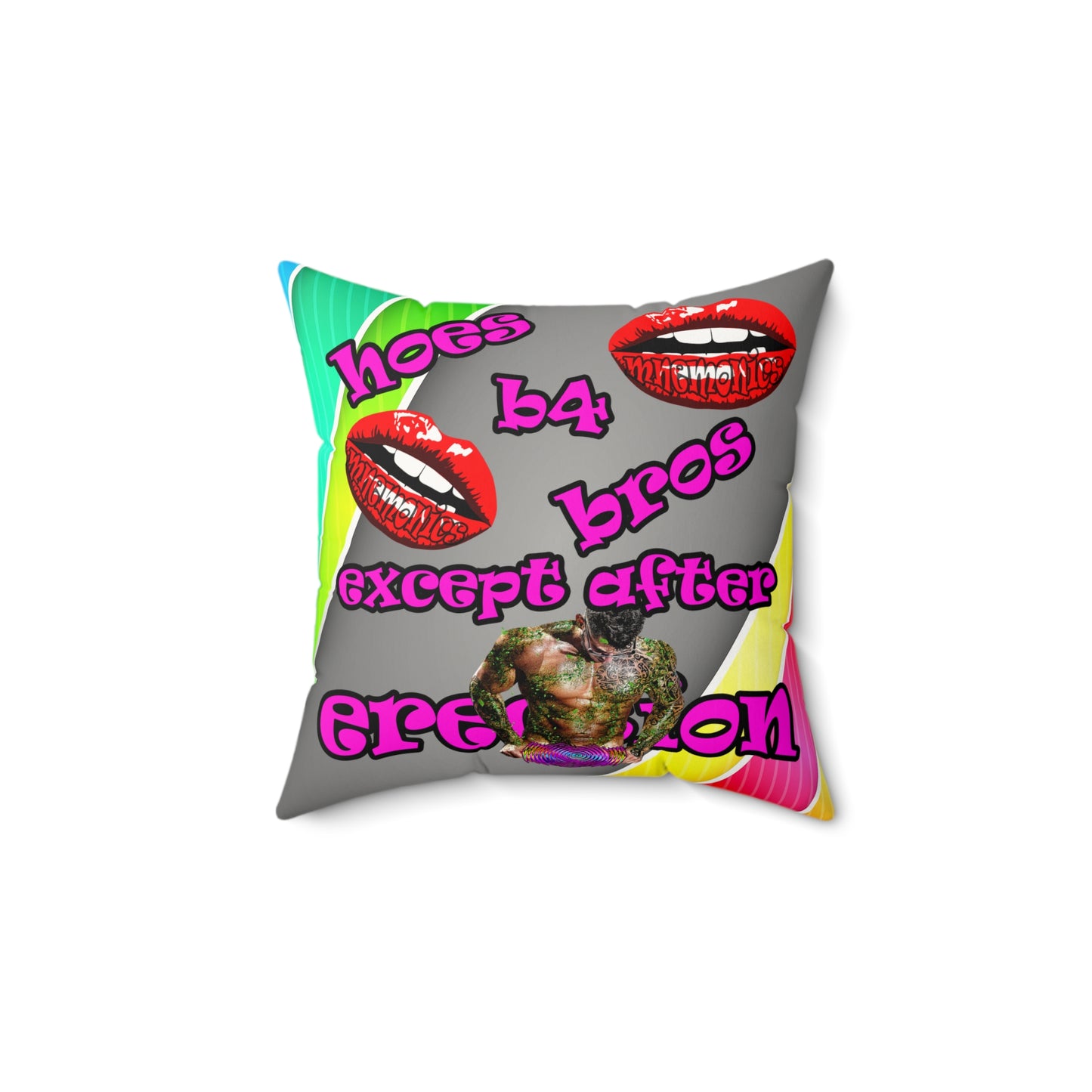 hoes b4 bros - Faux Suede Square Pillow - (rainbow split)