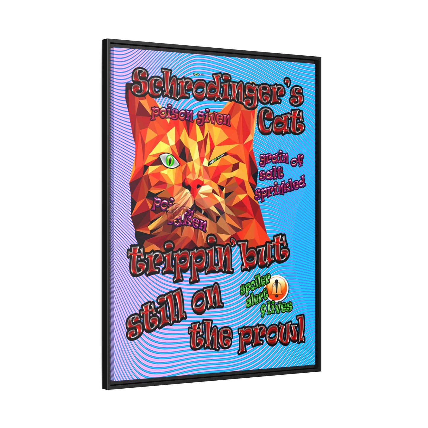 schrodinger's cat - framed canvas art (light blue-purple wave)