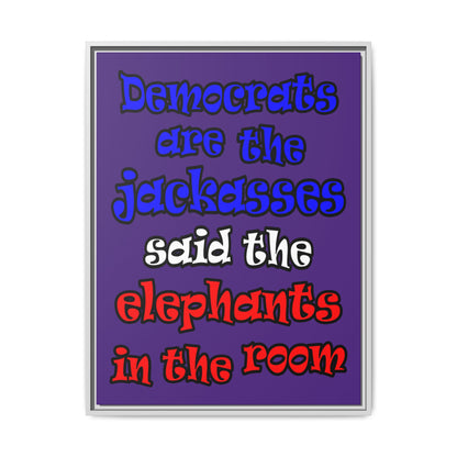 donkeys and elephants - framed canvas art (purple)