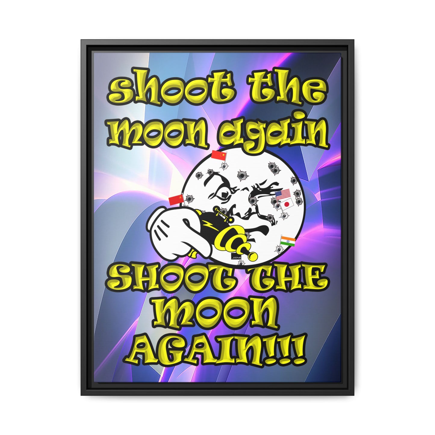 shoot the moon again - framed canvas art (grey-pink wave)