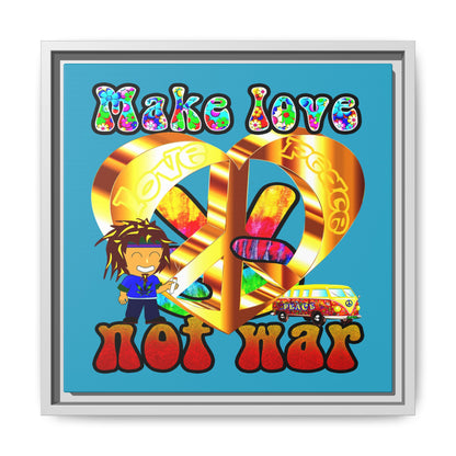 love peace - framed canvas art (turquoise)