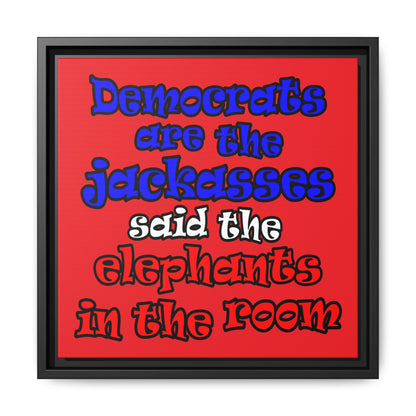 donkeys and elephants - framed canvas art (red)