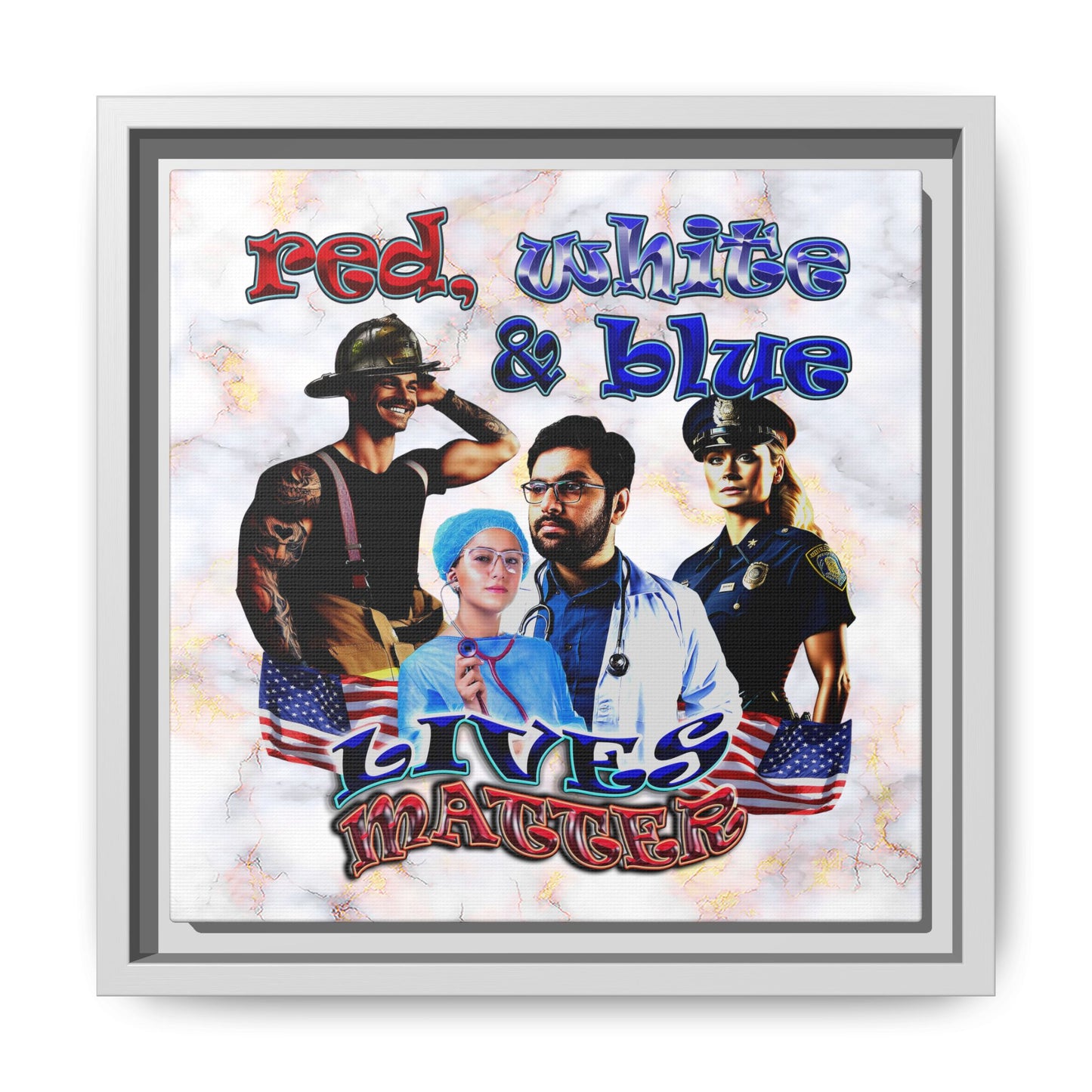rw&b lives matter - framed canvas art (white marble)