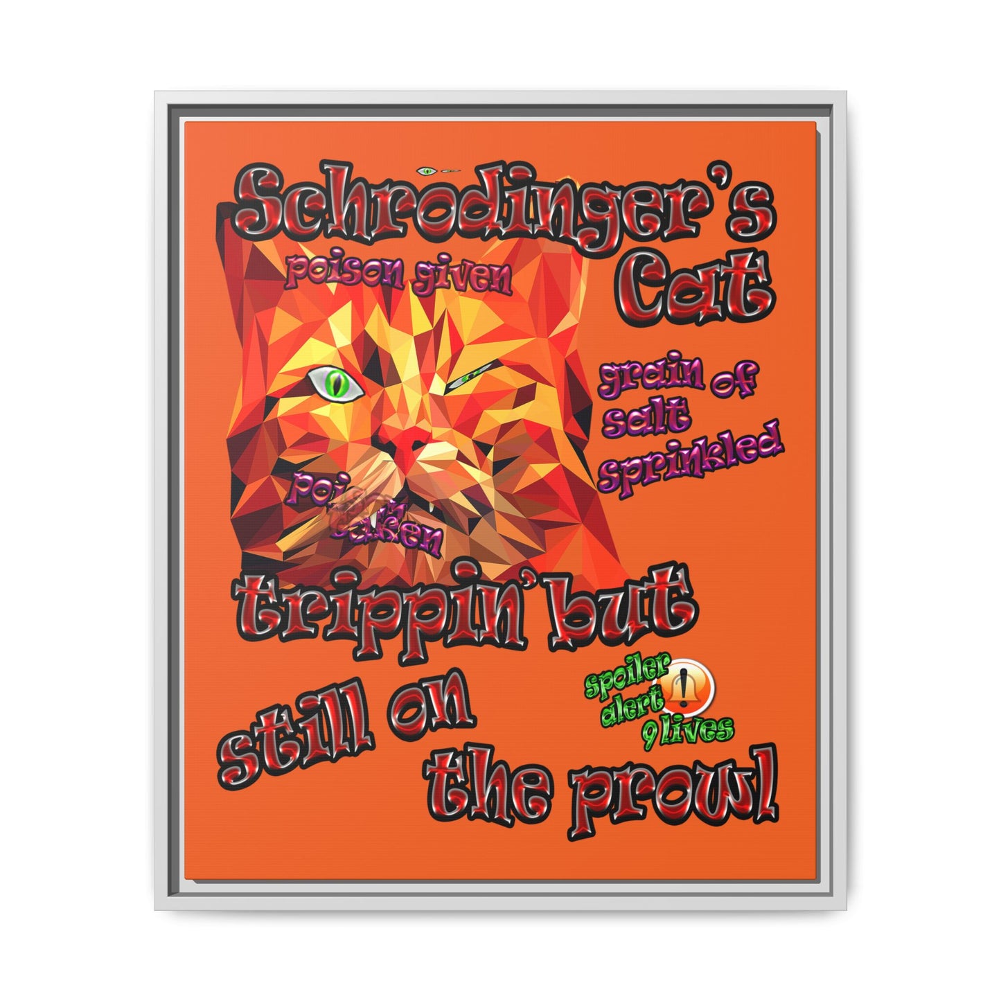 schrodinger's cat - framed canvas art (orange)