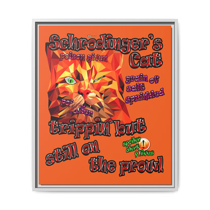 schrodinger's cat - framed canvas art (orange)