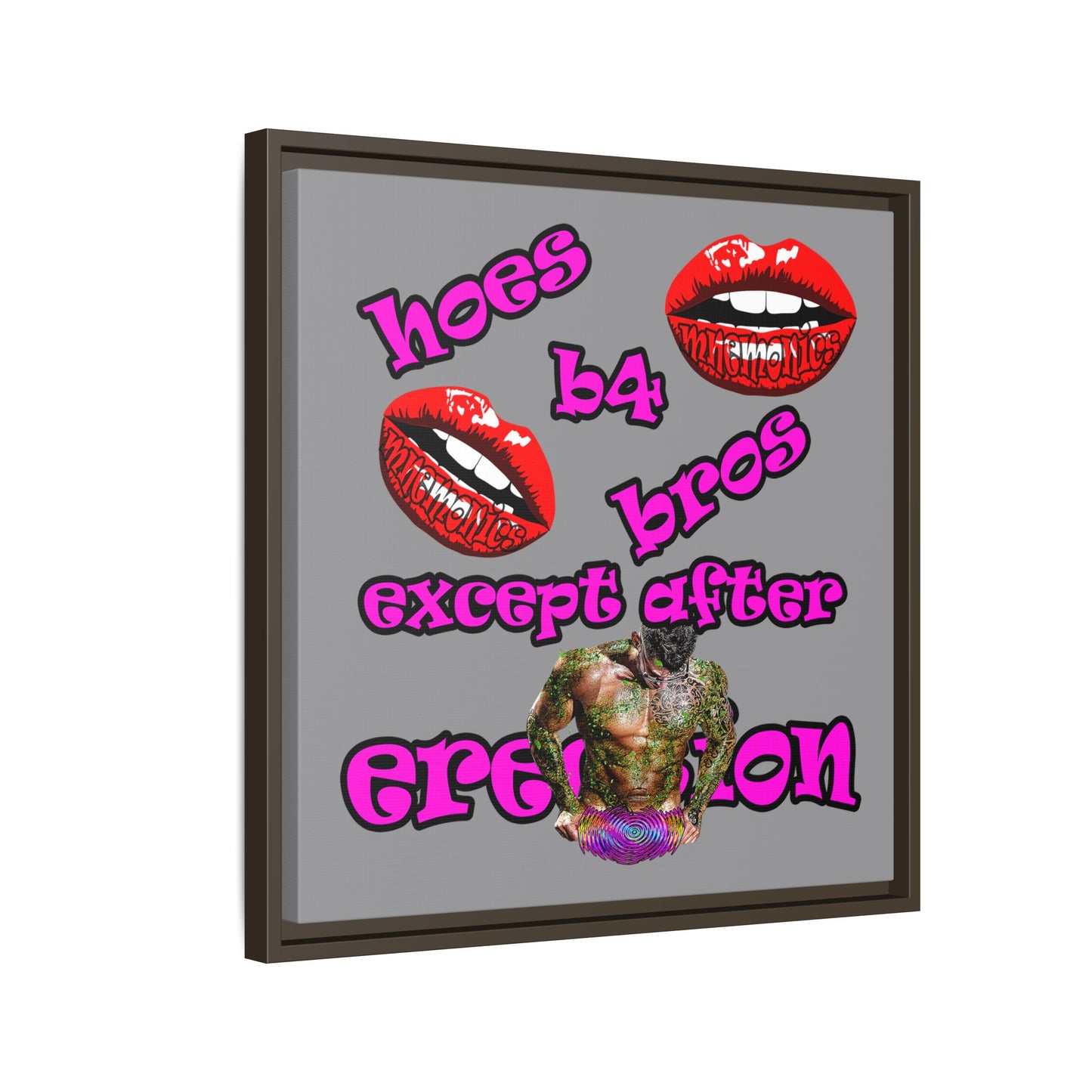 hoes b4 bros - framed canvas art (grey)
