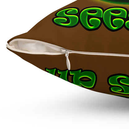 green monster - Spun Polyester Square Pillow - (brown)