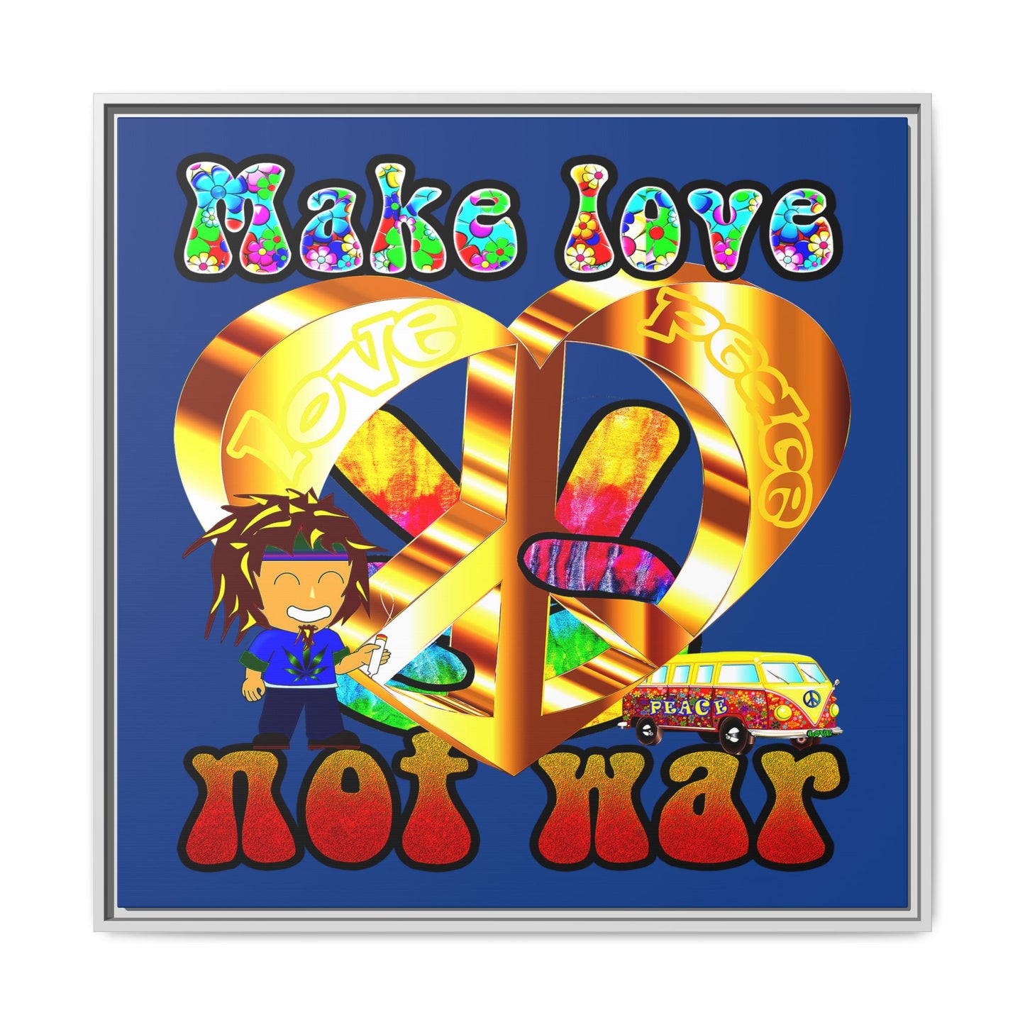 love peace - framed canvas art (dark blue)