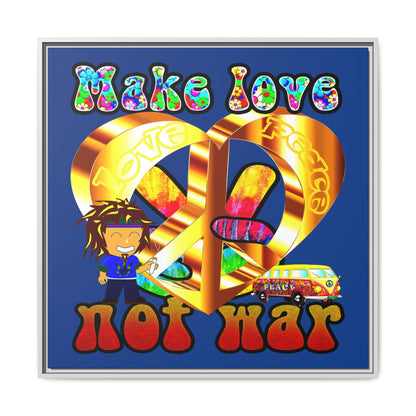 love peace - framed canvas art (dark blue)
