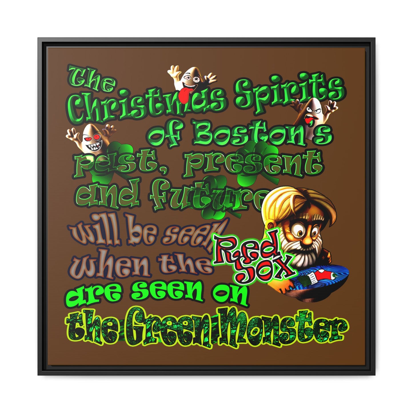 christmas spirits of boston - framed canvas art (brown)