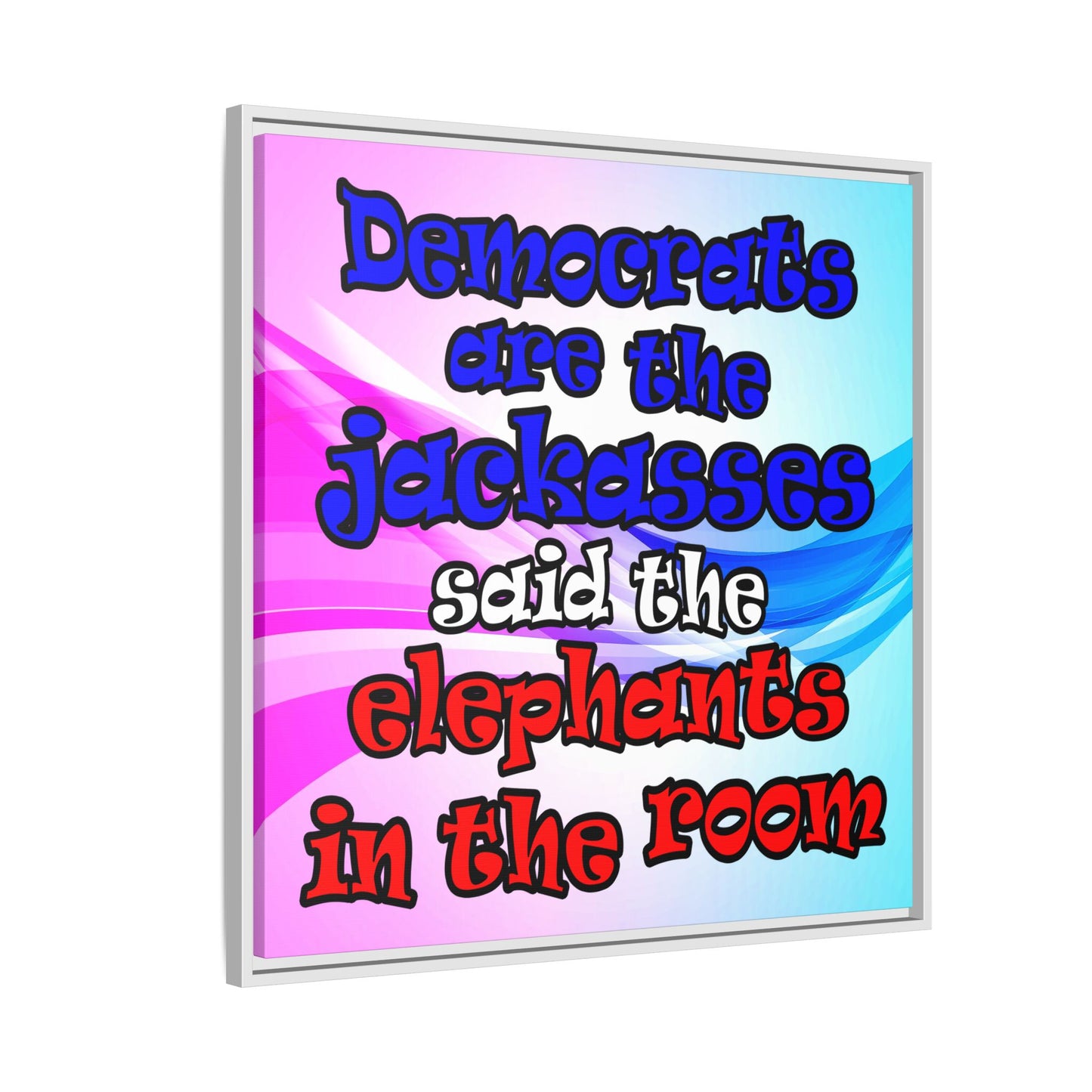 donkeys and elephants - framed canvas art (light blue-pink wave)