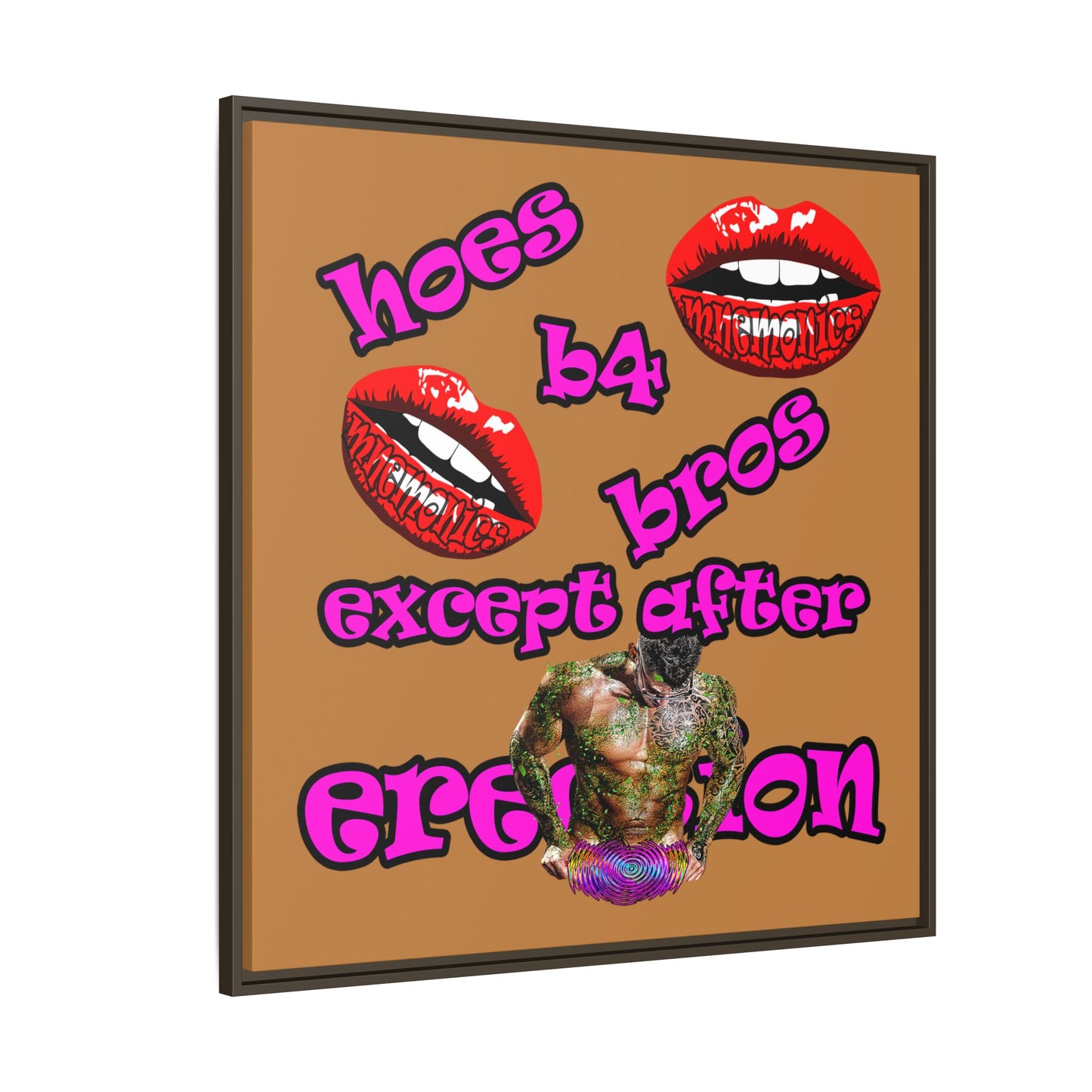 hoes b4 bros - framed canvas art (light brown)