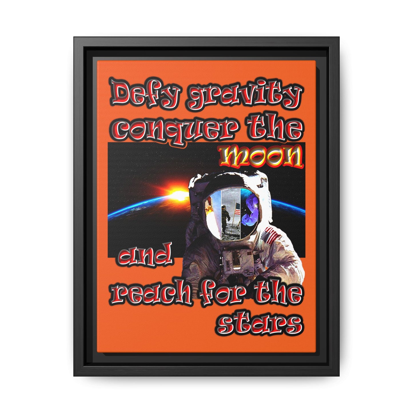defy conquer reach - framed canvas art (orange)