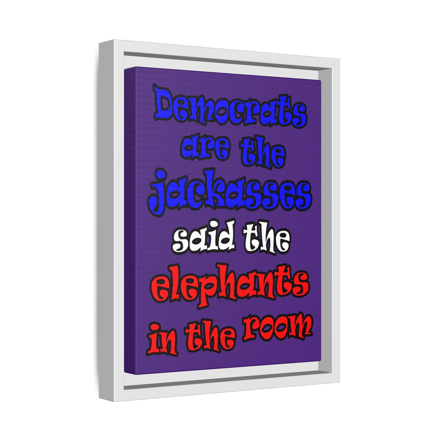 donkeys and elephants - framed canvas art (purple)