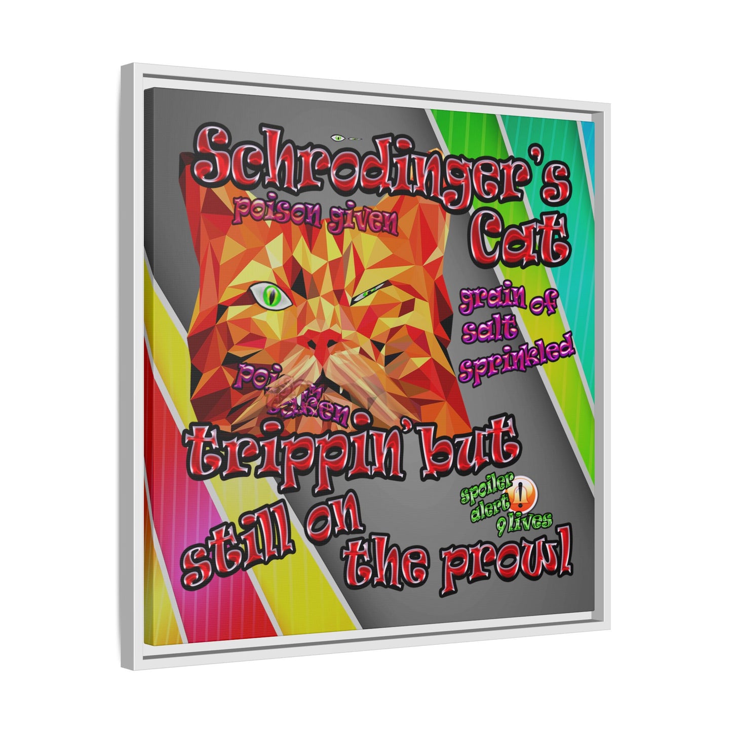 schrodinger's cat - framed canvas art (rainbow split)