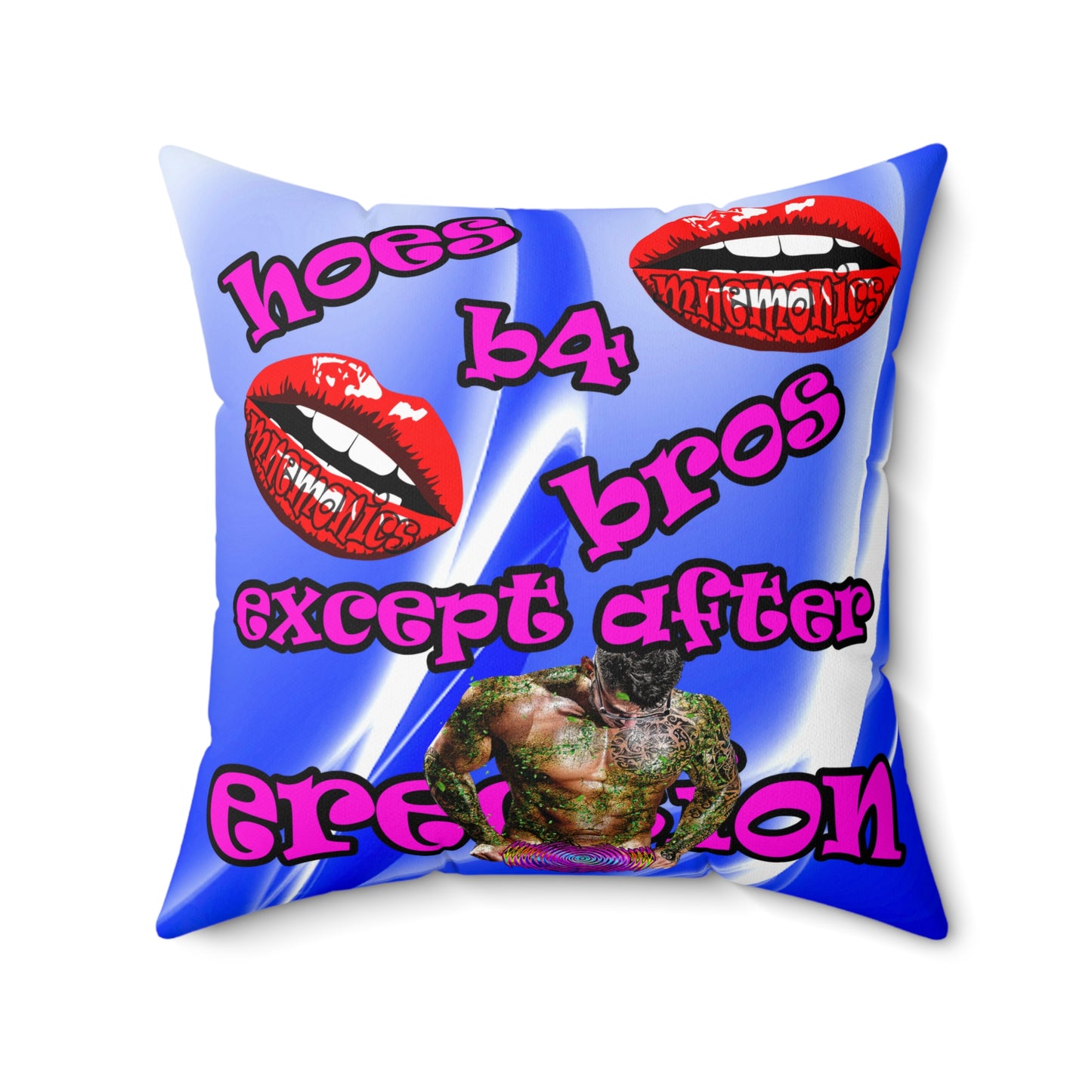 hoes b4 bros - Spun Polyester Square Pillow - (blue-white wave)