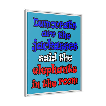 donkeys and elephants - framed canvas art (turquoise)