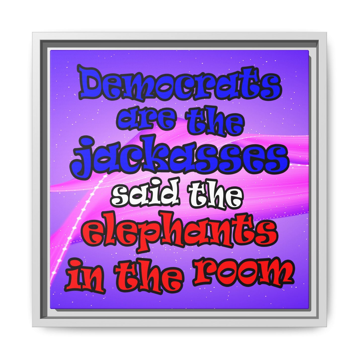 donkeys and elephants - framed canvas art (purple-pink wave)