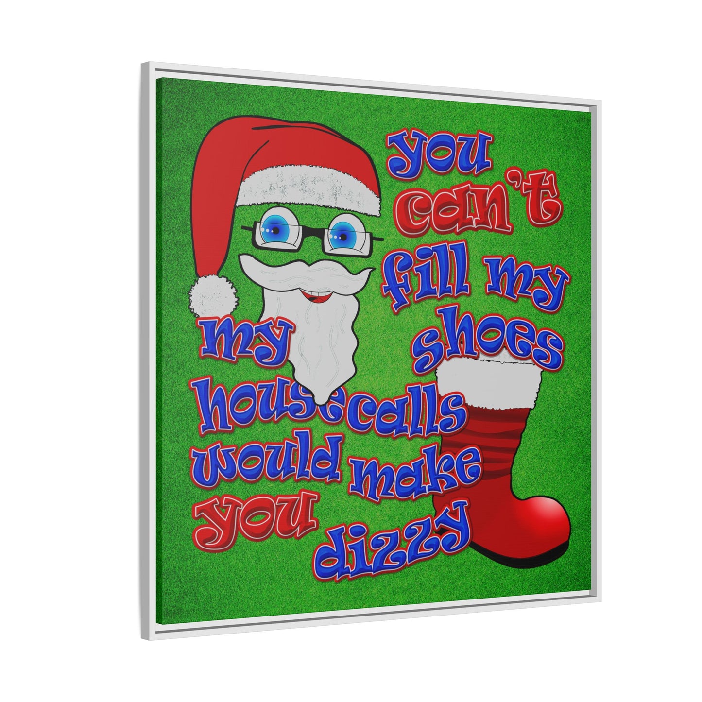 santa's shoes - framed canvas art (green turf)