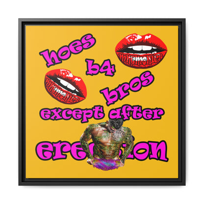 hoes b4 bros - framed canvas art (yellow)