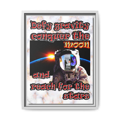 defy conquer reach - framed canvas art (white marble)