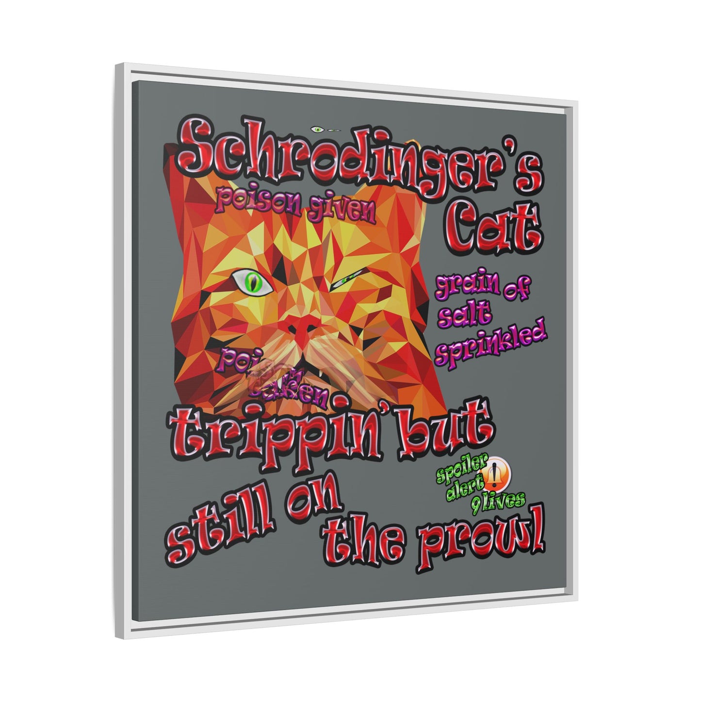 schrodinger's cat - framed canvas art (dark grey)