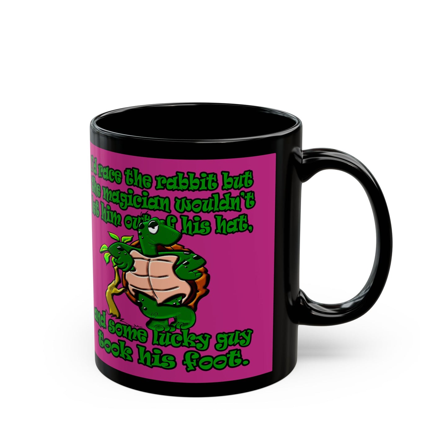turtle race - Black Mug (pink)