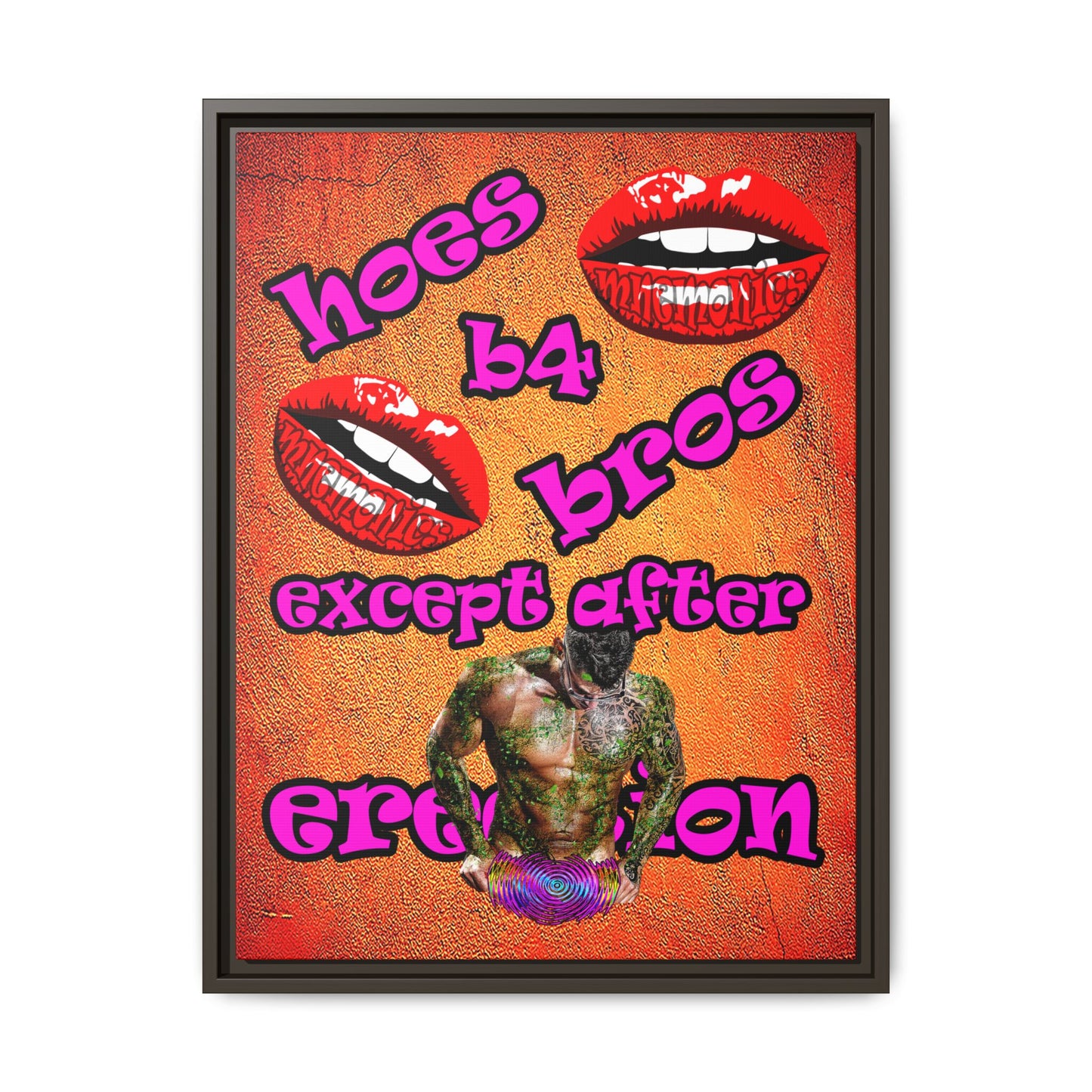 hoes b4 bros - framed canvas art (burnt orange)
