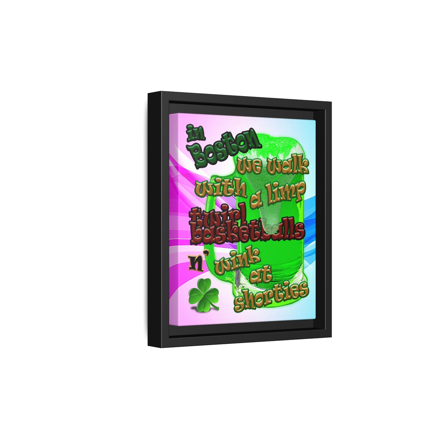 celtics logo - framed canvas art (light blue-pink wave)