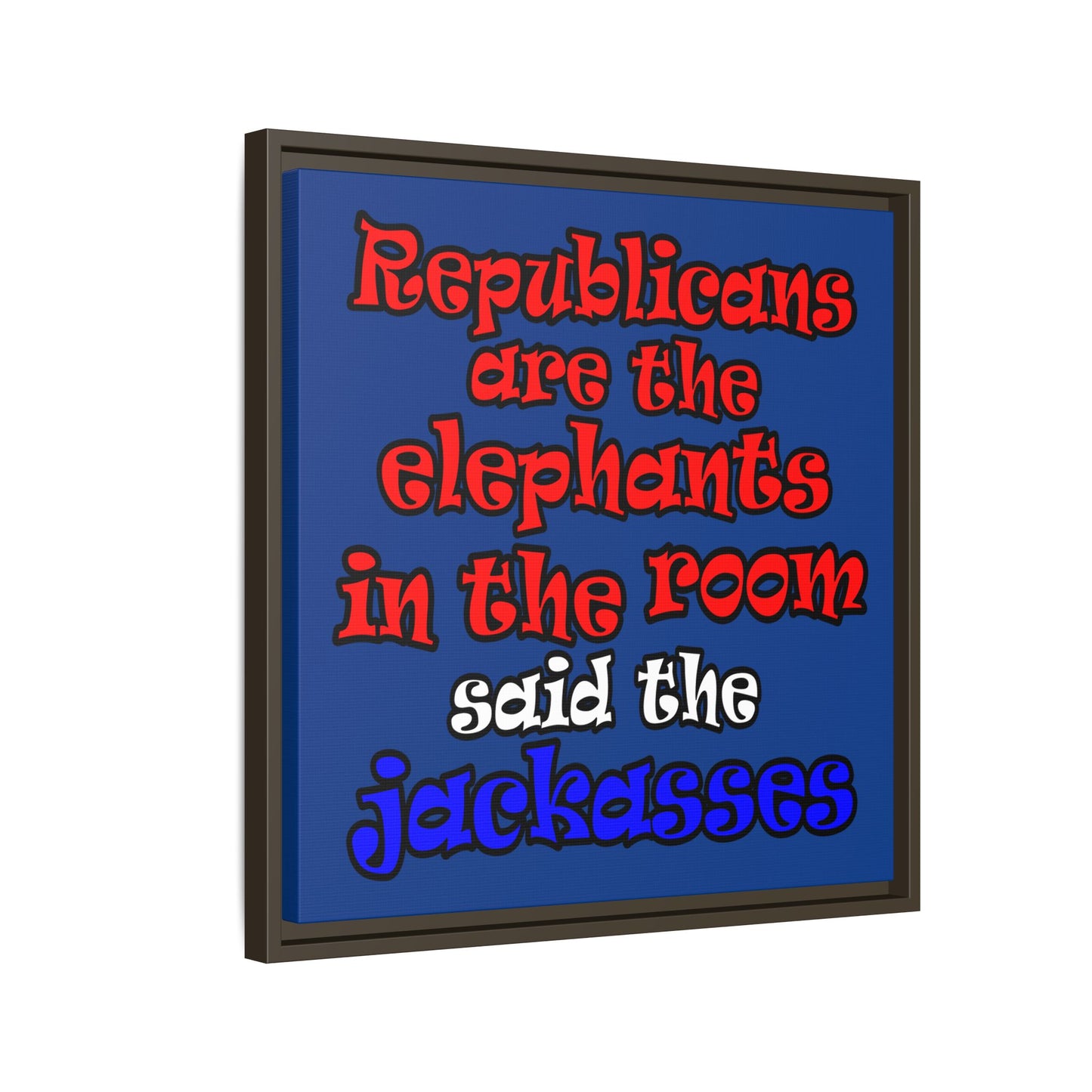 donkeys and elephants - framed canvas art (dark blue)