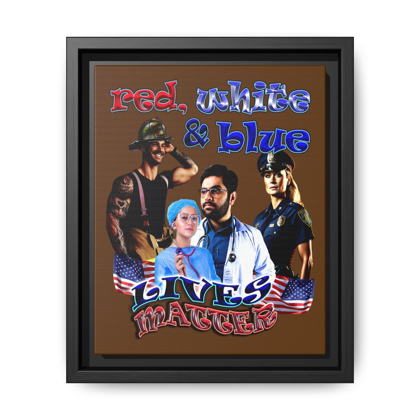 rw&b lives matter - framed canvas art (brown)