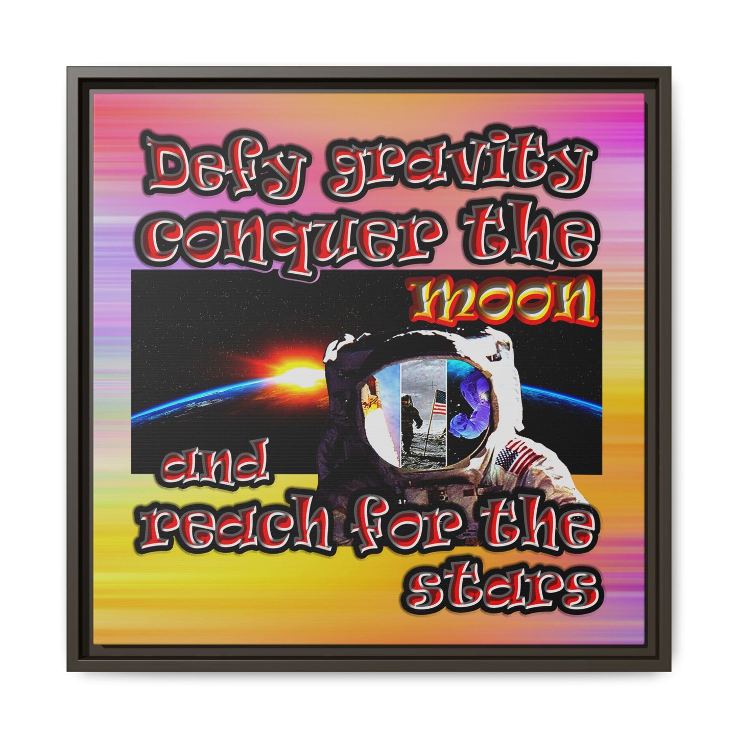 defy conquer reach - framed canvas art (color blur)