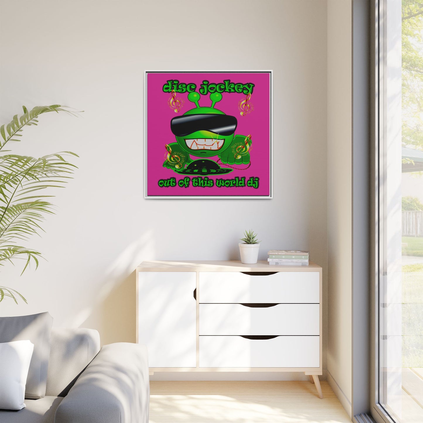disc jockey - framed canvas art (pink)