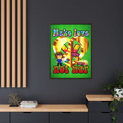 love peace - framed canvas art (green turf)
