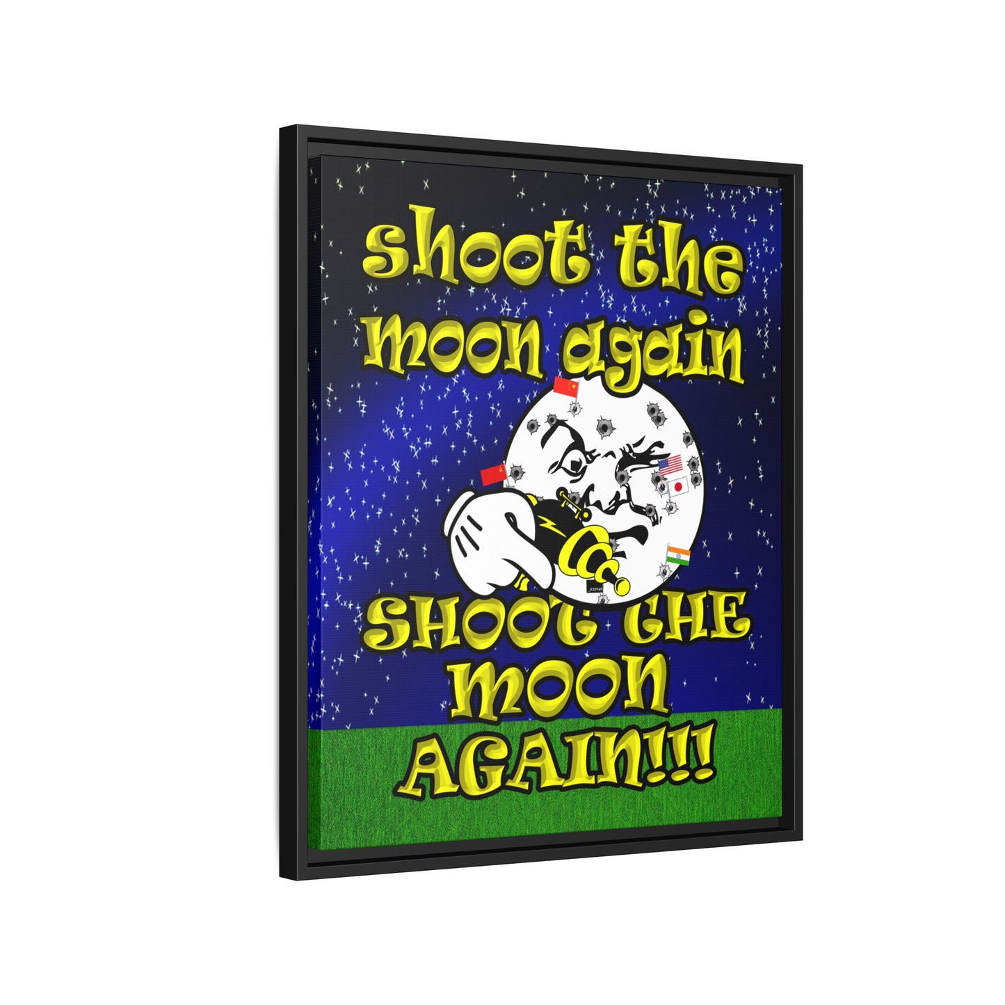 shoot the moon again - framed canvas art ('snoops' background)