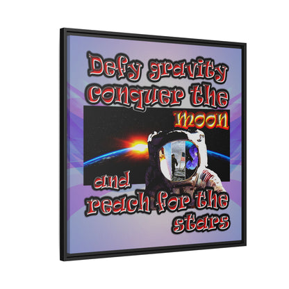 defy conquer reach - framed canvas art (light blue-pink wave)
