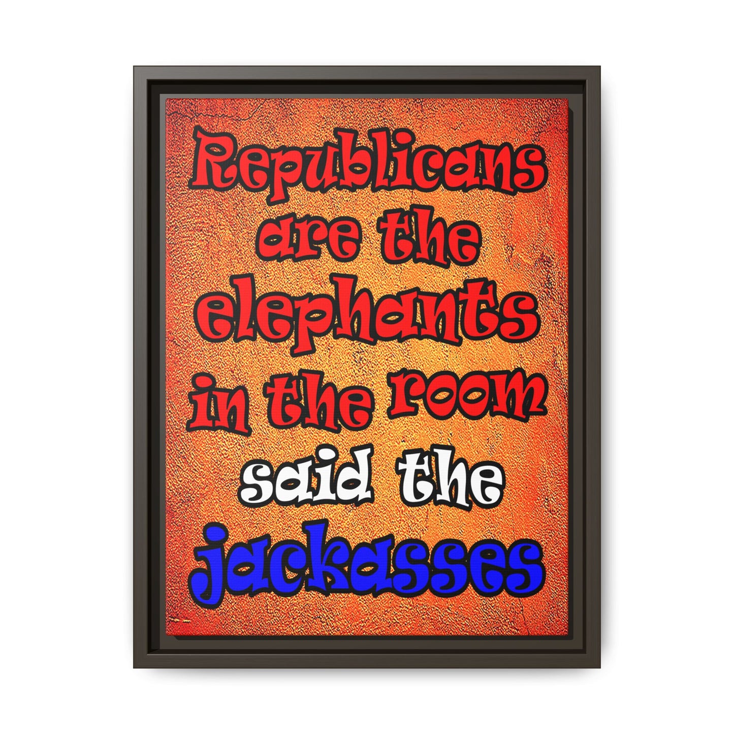 donkeys and elephants - framed canvas art (burnt orange)