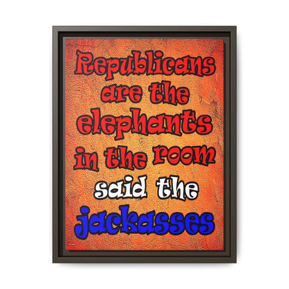 donkeys and elephants - framed canvas art (burnt orange)