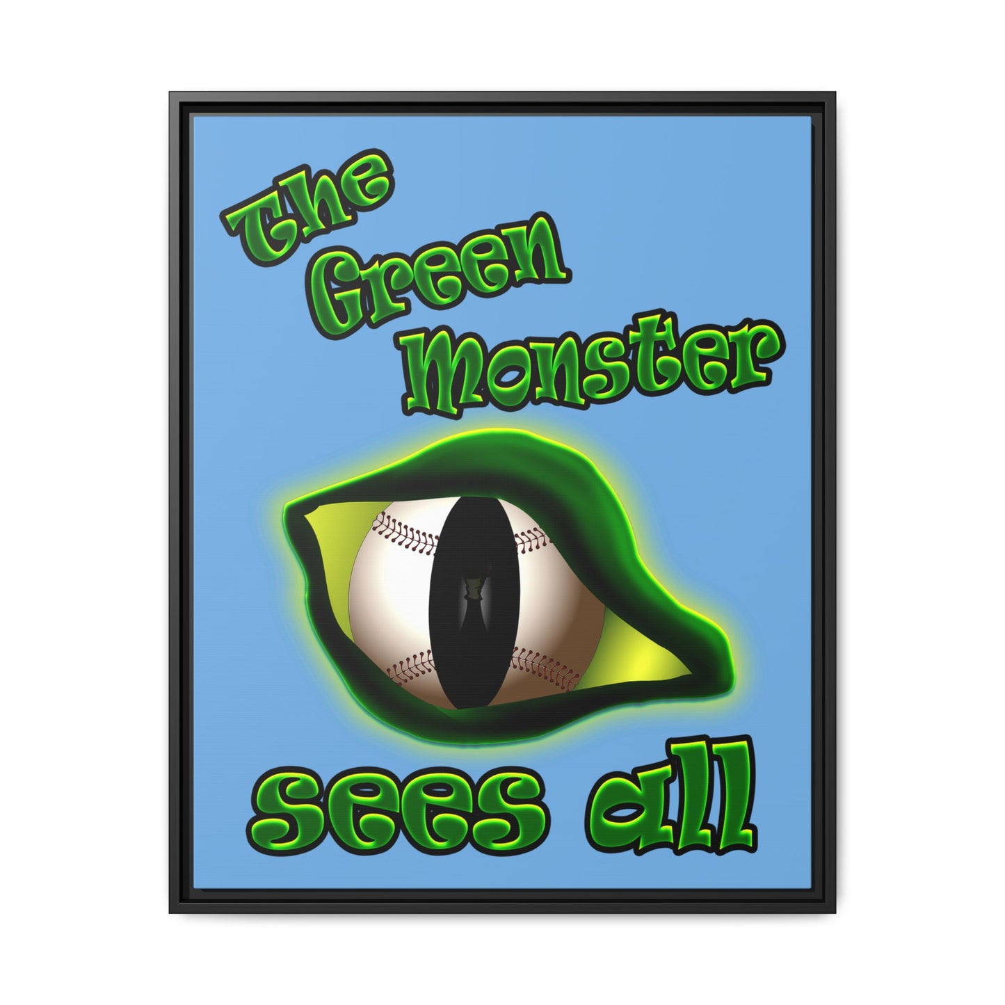 green monster - framed canvas art (light blue)