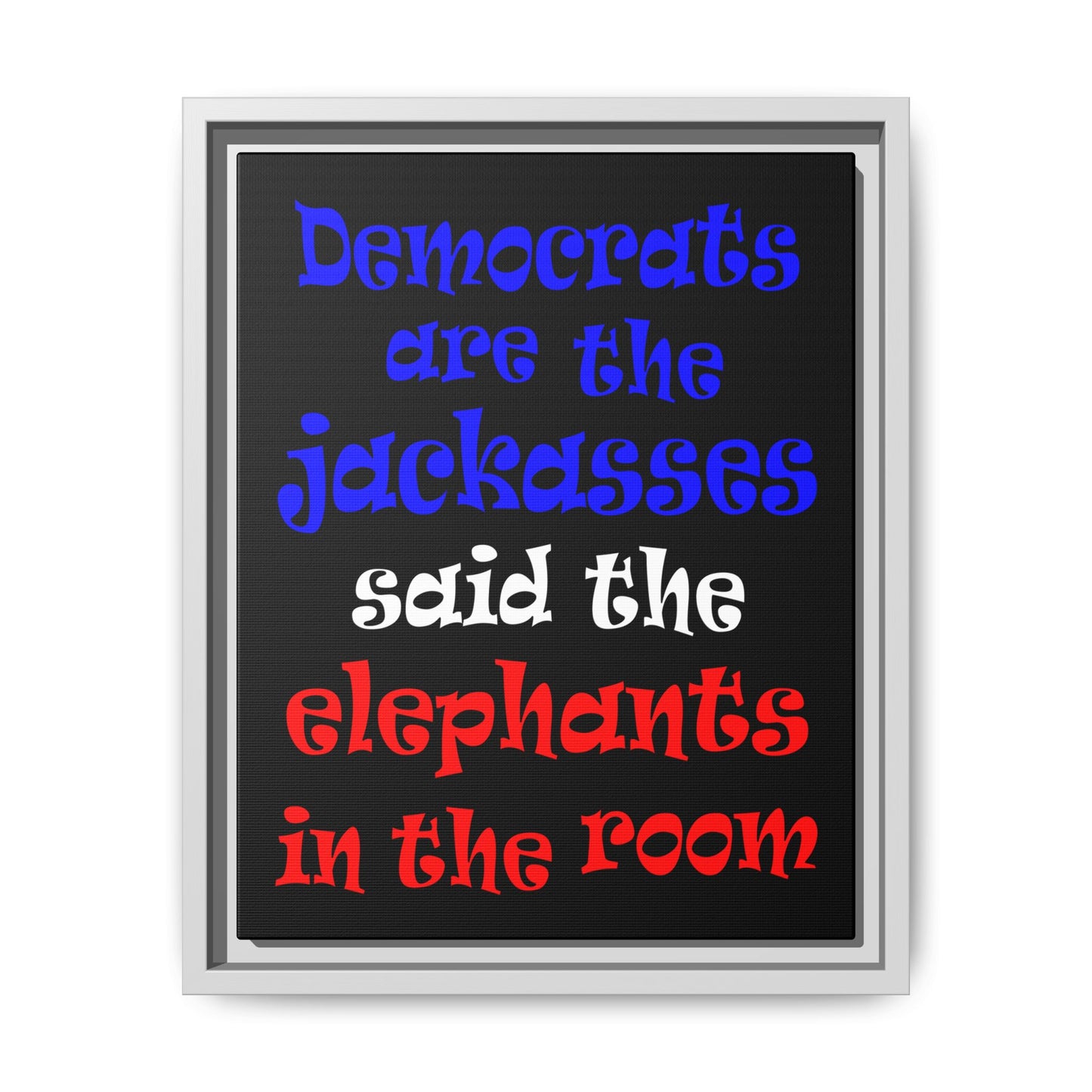 donkeys and elephants - framed canvas art (black)
