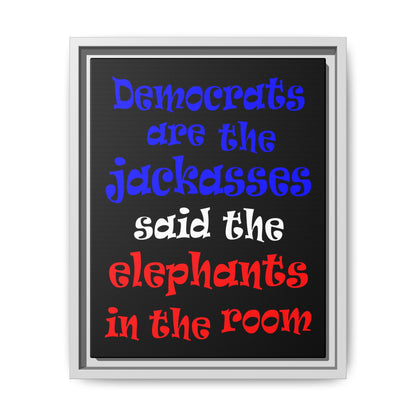 donkeys and elephants - framed canvas art (black)