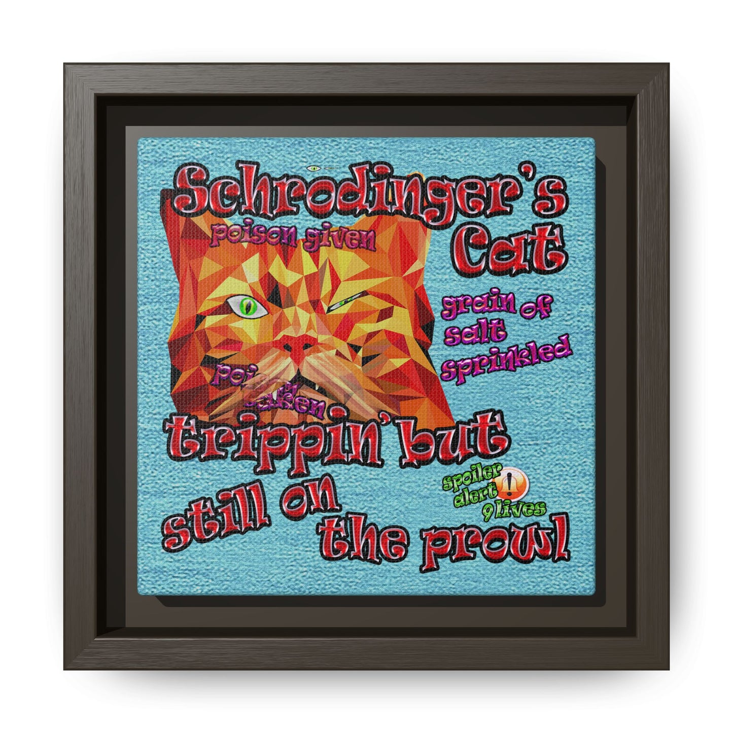 schrodinger's cat - framed canvas art (faded blue)