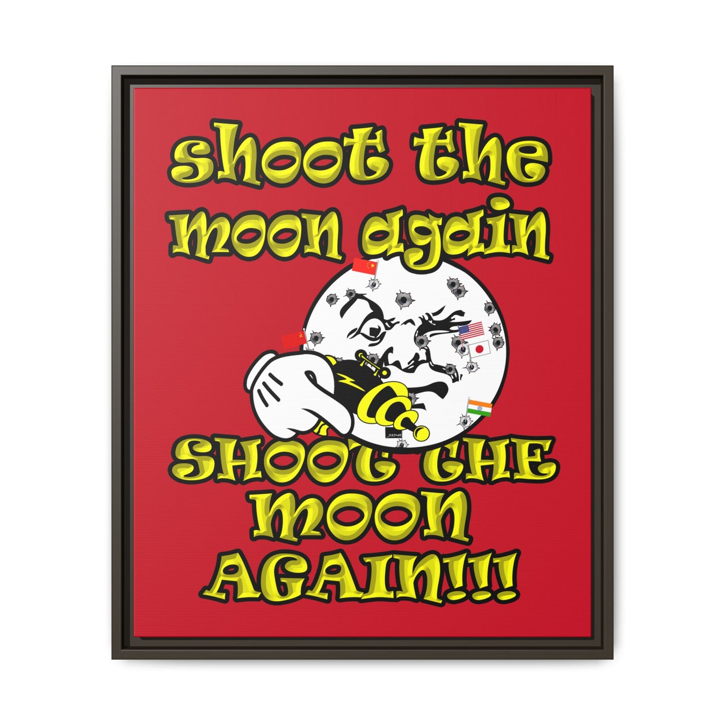 shoot the moon again - framed canvas art (dark red)