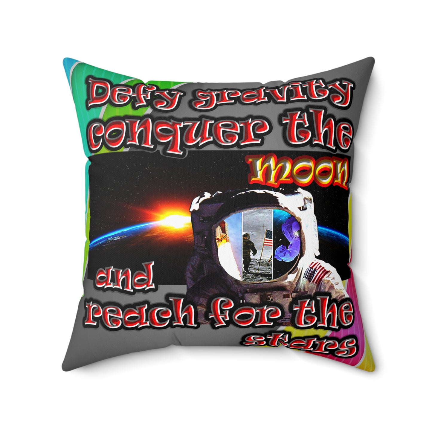 defy conquer reach - Spun Polyester Square Pillow - (rainbow split)