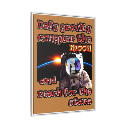 defy conquer reach - framed canvas art (light brown)