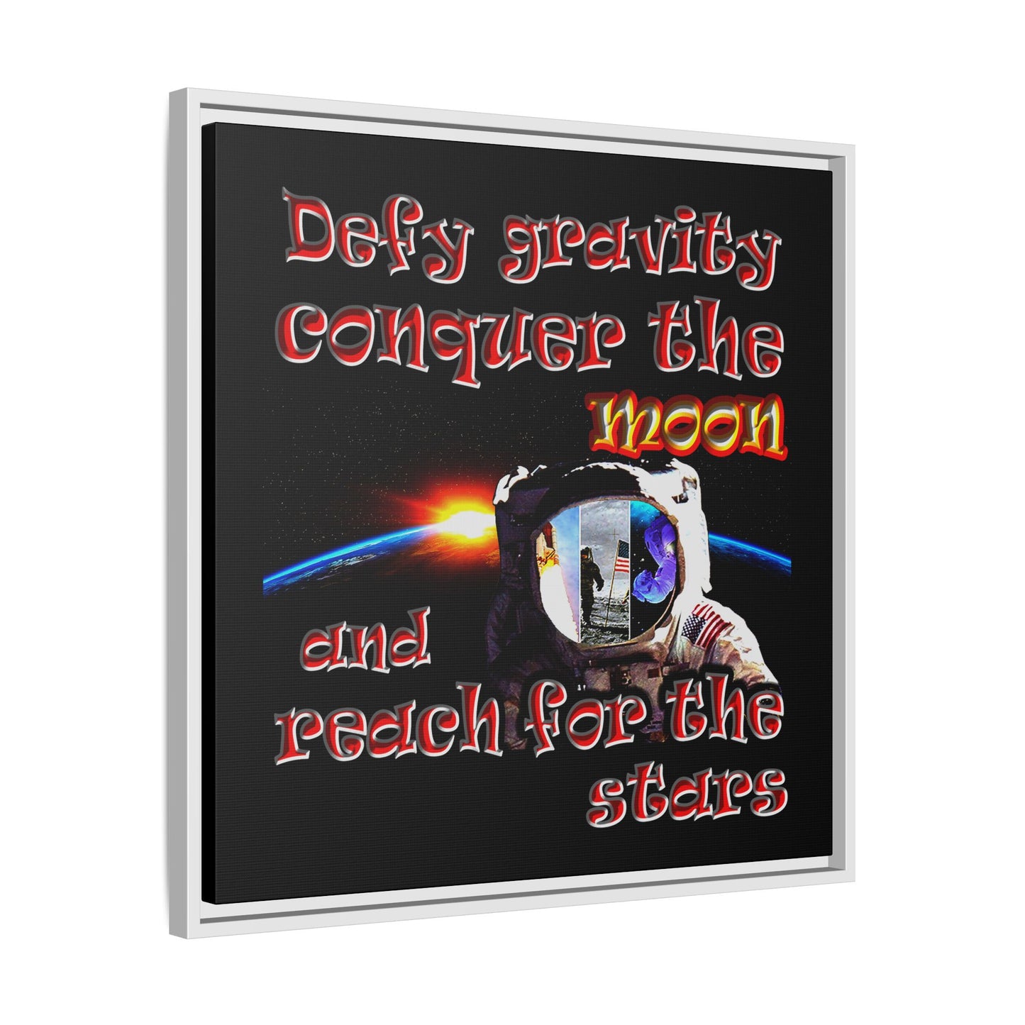 defy conquer reach - framed canvas art (black)