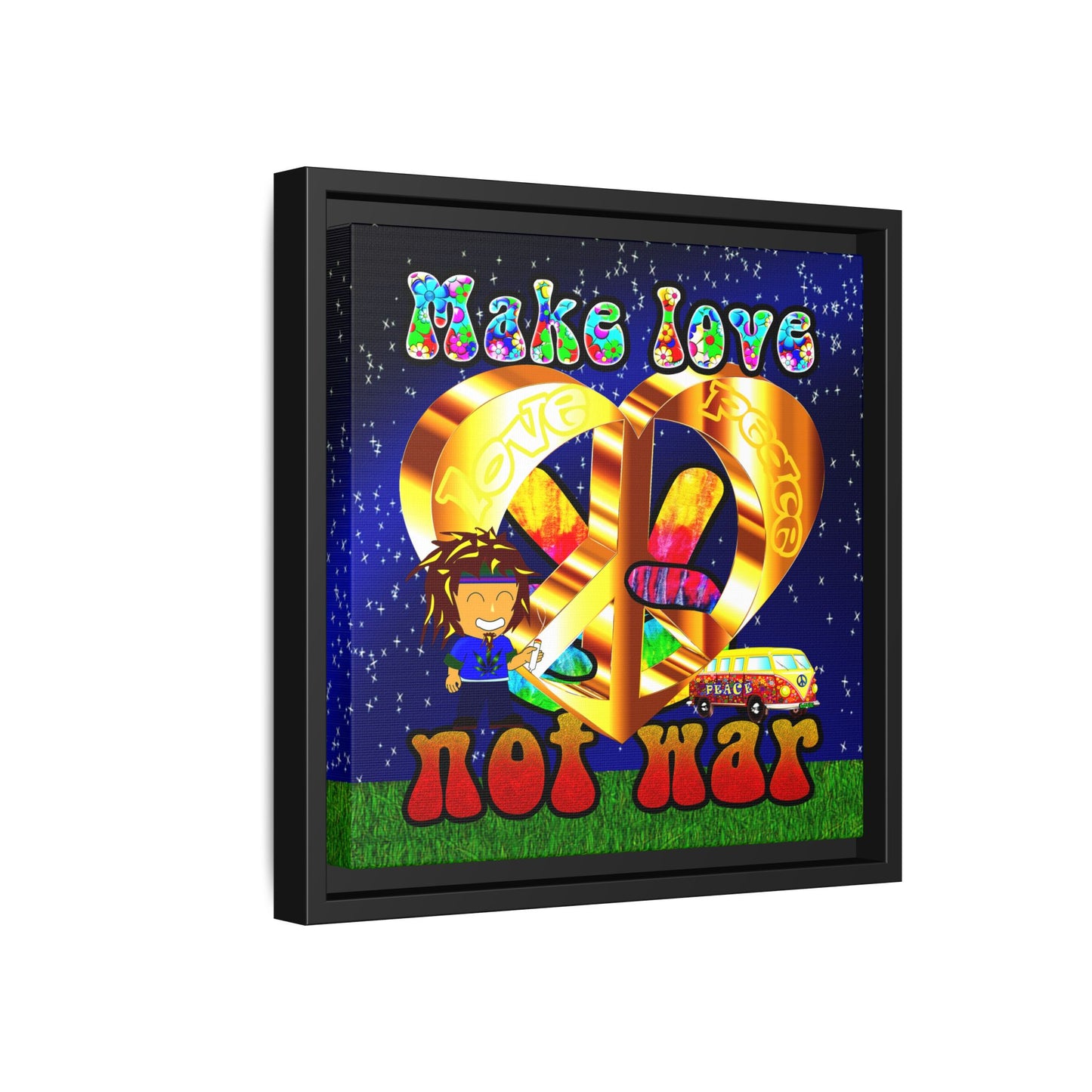 love peace - framed canvas art ('snoops' background)