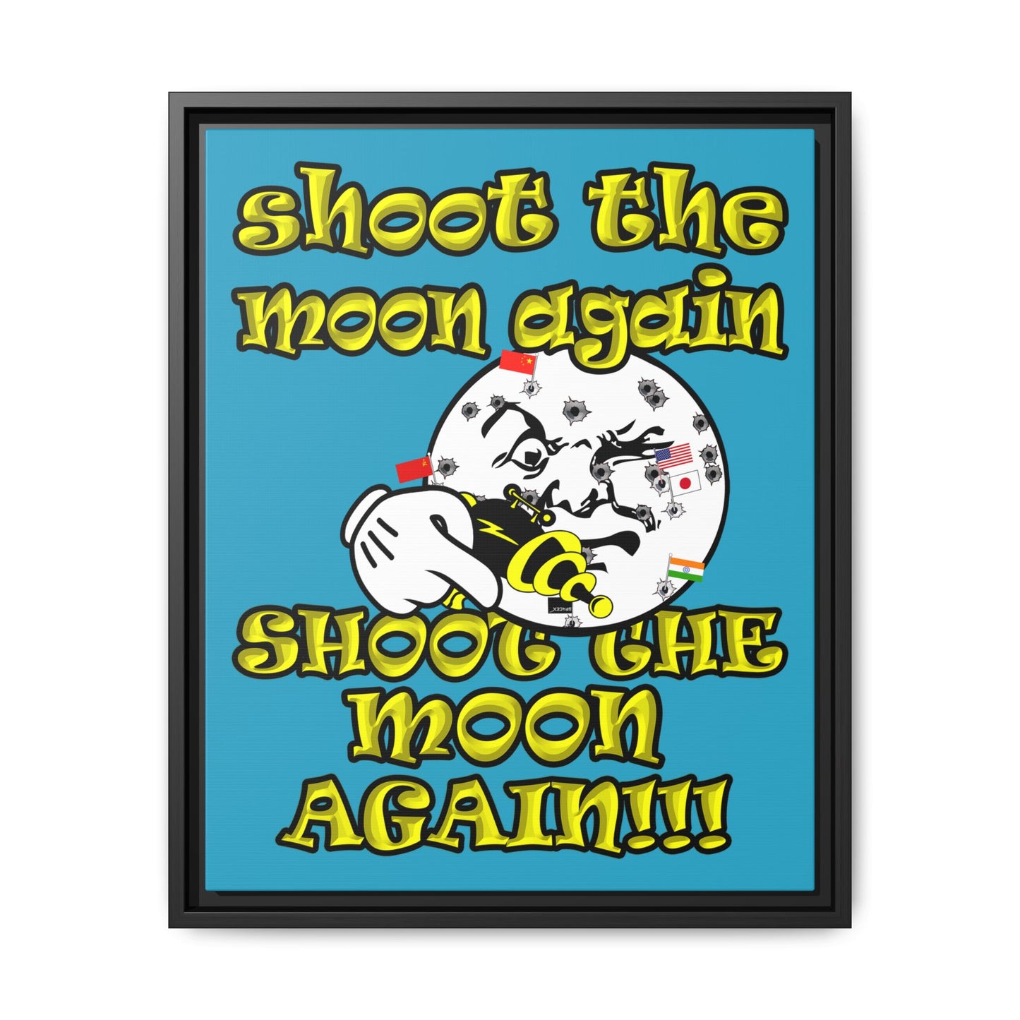 shoot the moon again - framed canvas art (turquoise)