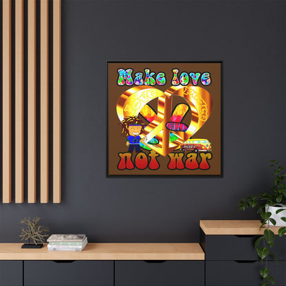 love peace - framed canvas art (brown)